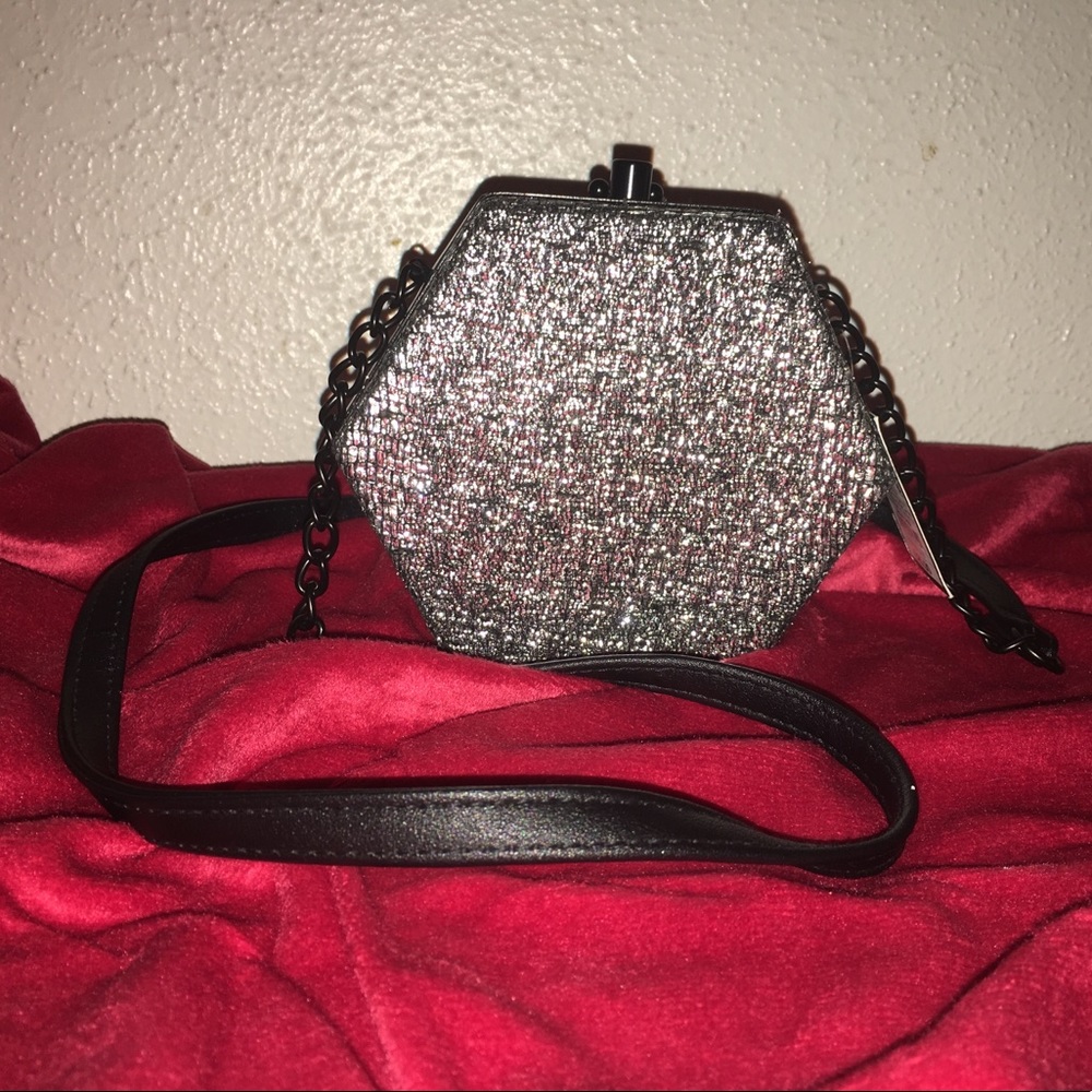 Silver & black hexagon mini purse